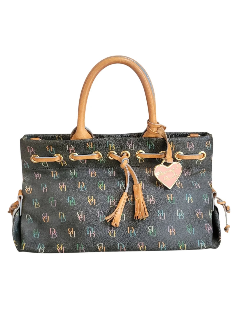 Dooney & Bourke Y2K Rainbow Monogram Satchel Coated Canvas Matching Wristlet - Picture 2 of 14